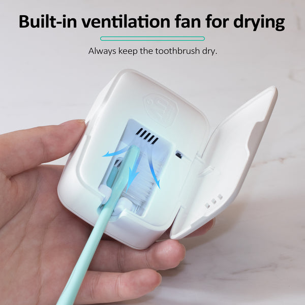 UVC Toothbrush Sterilizer Case, Portable Design with Fan and Dry (White)