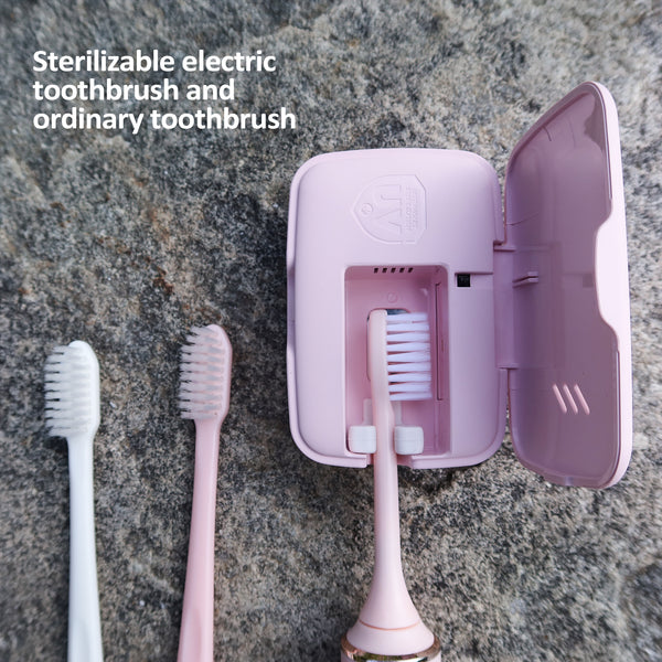 UVC Toothbrush Sterilizer Case, Portable Design with Fan and Dry (Pink)
