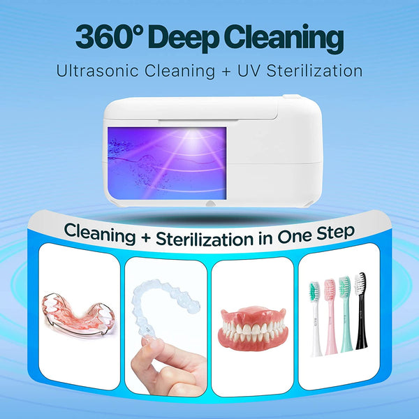 Ultrasonic Cleaner and UV Light Sanitizer, Denture Case, Night Mouth Guard Case, Retainer Braces, Jewelry, Rings, Watches by VCUTECH